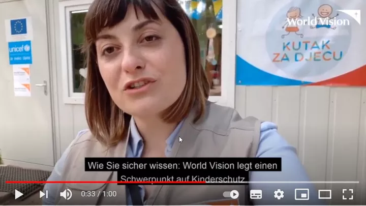 Selfie-Video von Nejra Baltes  von World VIsion in einem Aufnahme-Zentrum für geflüchtete Kinder und FamilienBosnien und Herzegowina 